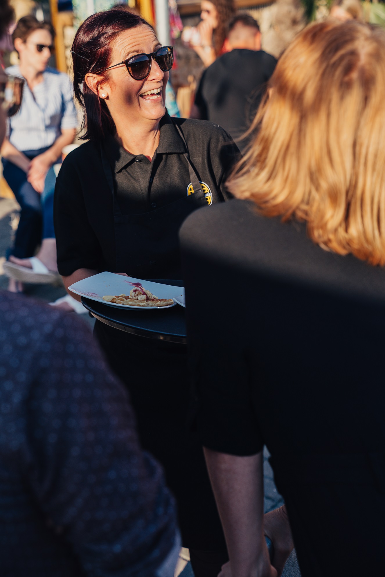 Tracey Richer owner of The Waffle Shack serves waffles at the launch of Beach Street Felixstowe