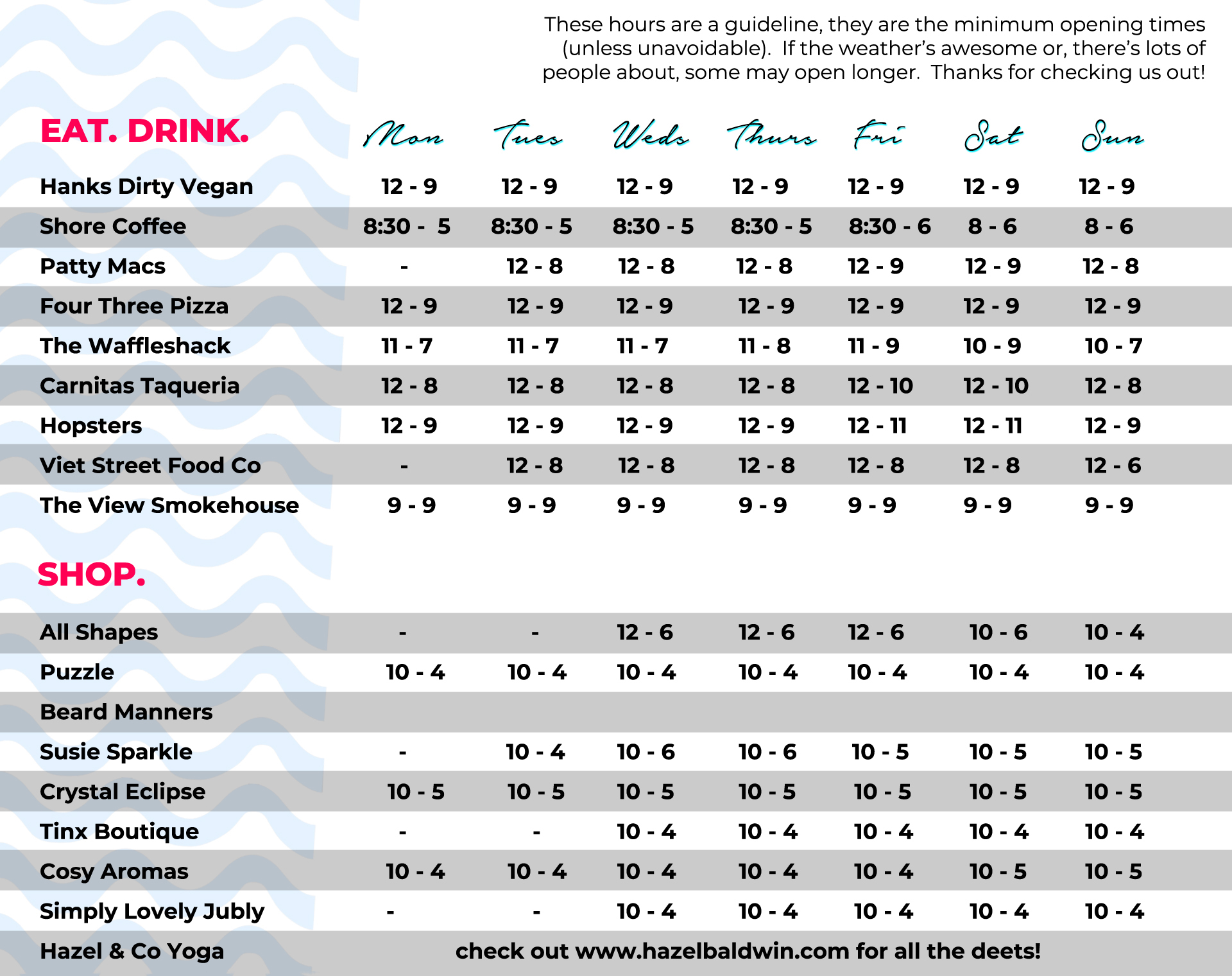 Opening Hours Beach Street Felixstowe